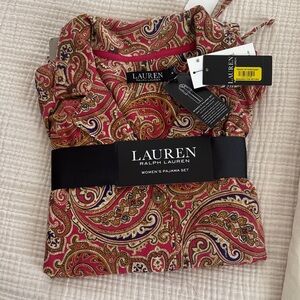 Lauren Ralph Lauren Red and Gold Paisley Pajama Set